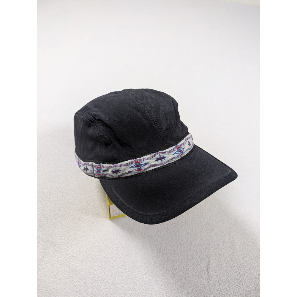 Vintage Kavu Hat Cap Strap Back Black Medium Aztec Panel 90s Made In USA